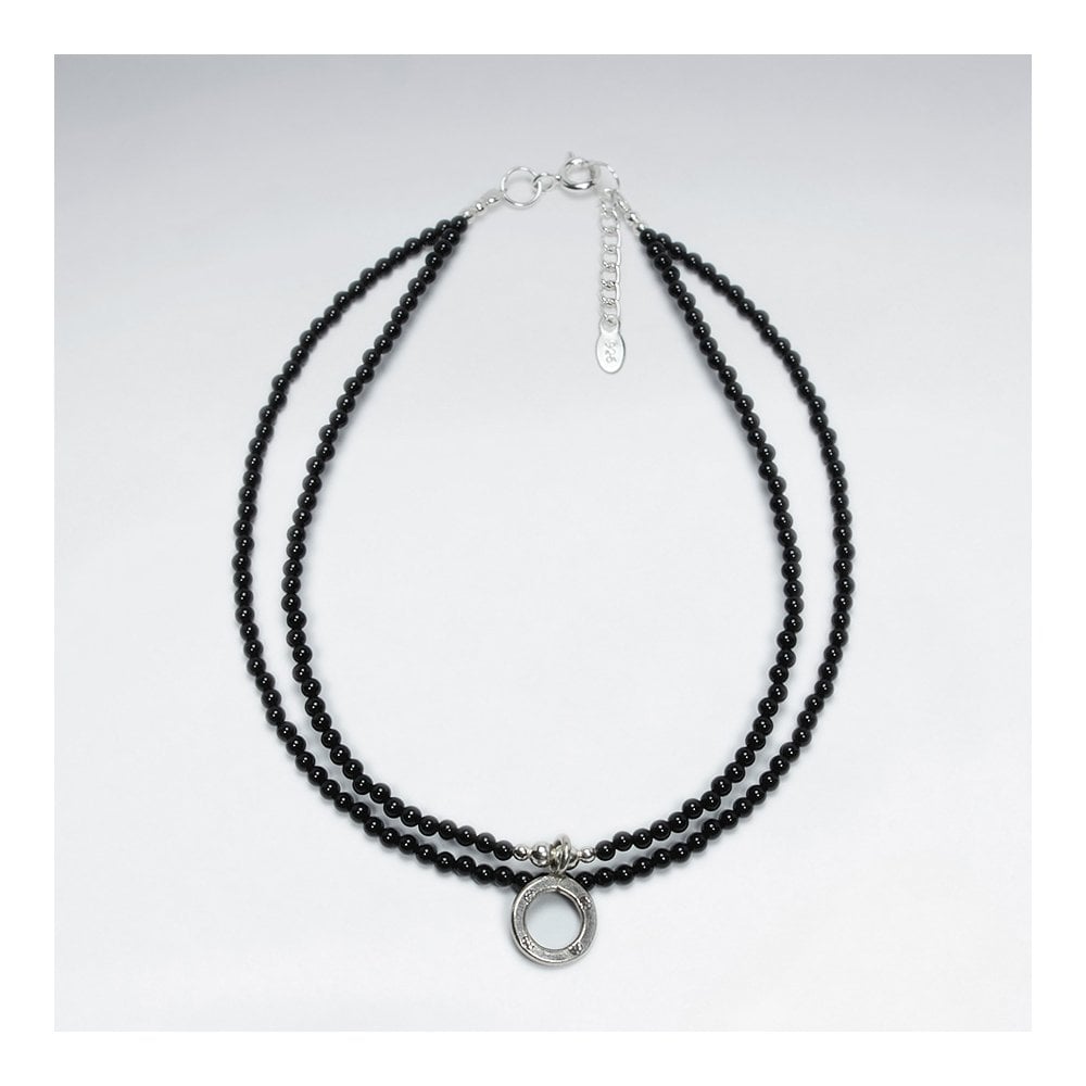 Silver Round Charm Double Strand Beaded Gemstone Anklet