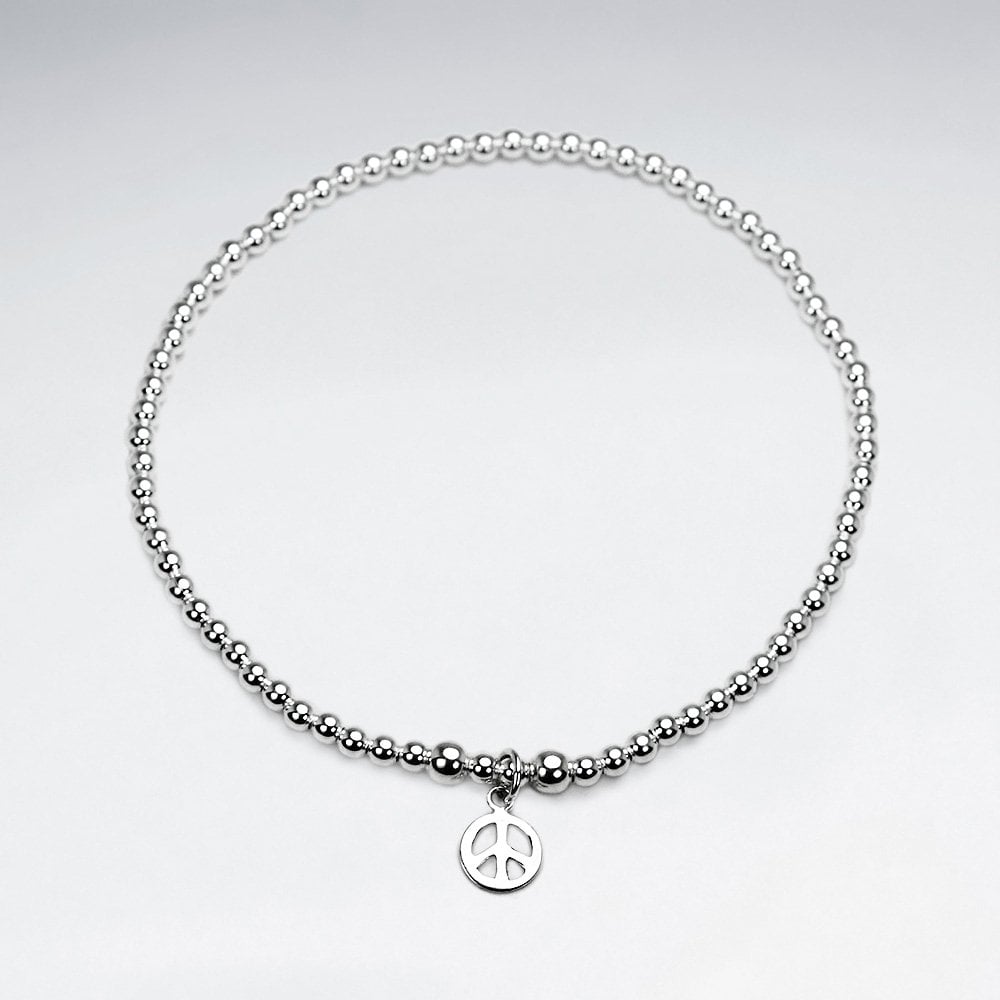 Sterling Silver Peace Symbol Charm Bracelet