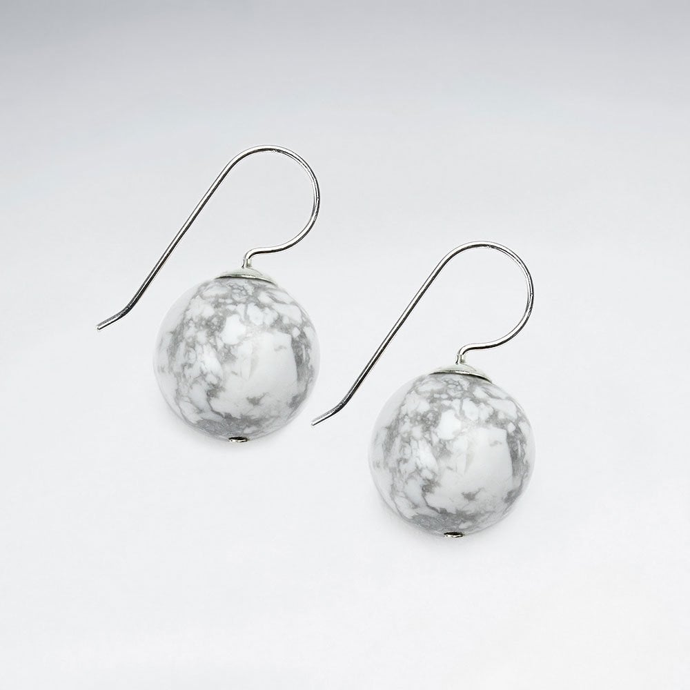 Sterling Silver Howlite Ball Hook Earrings