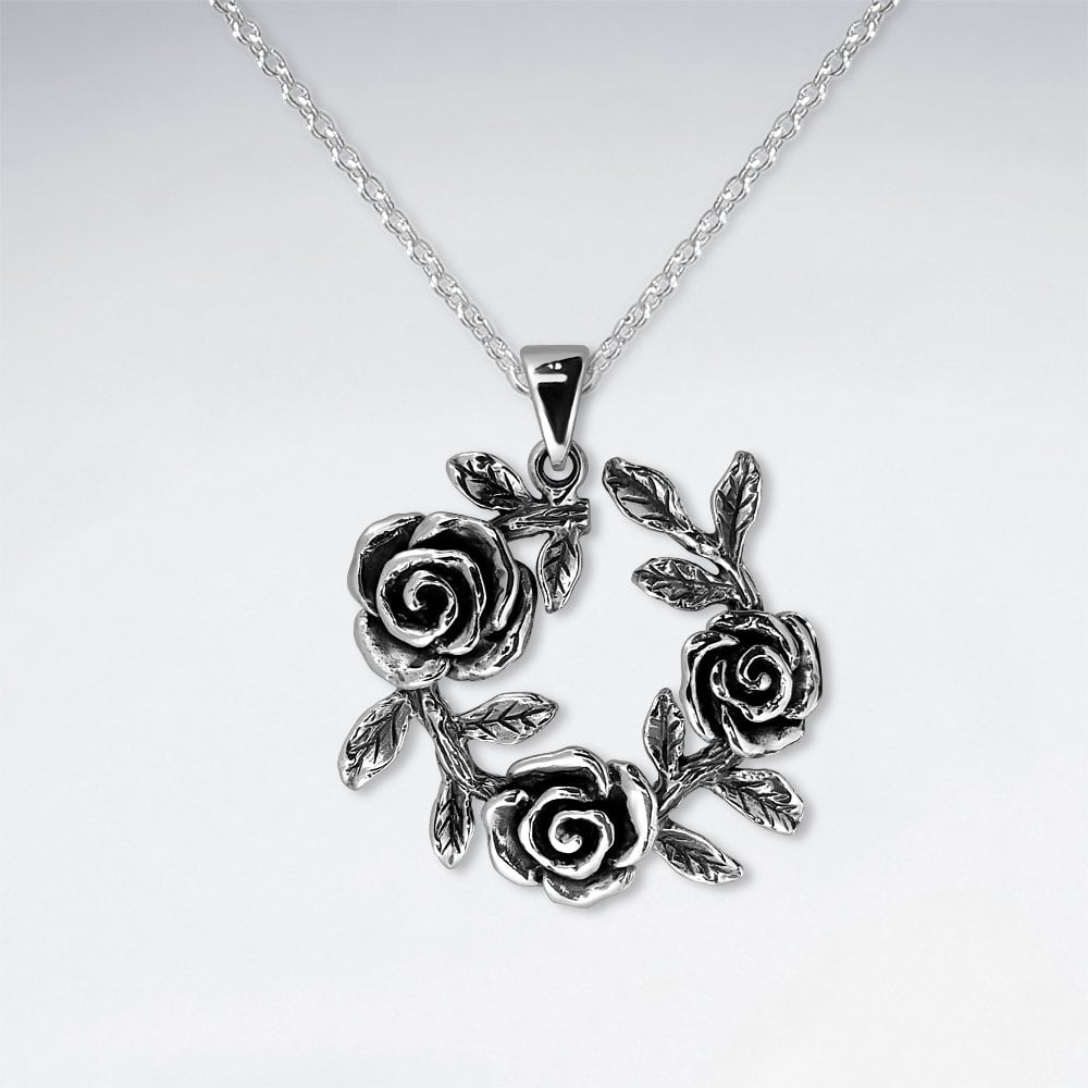 Sterling Silver Rose Wreath Pendant
