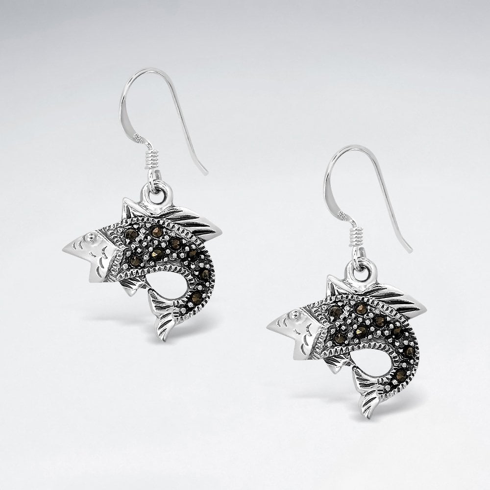 Stirling Silver Marcasite Fish Hook Earrings