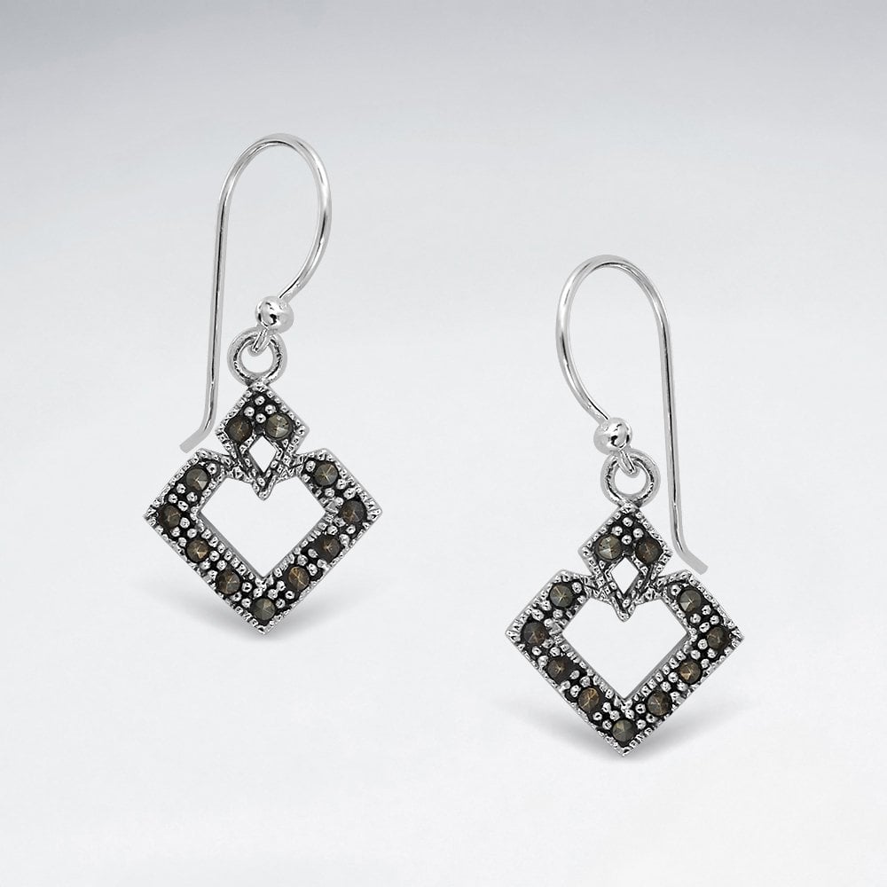 Sterling Silver Openwork Marquis Marcasite Earrings