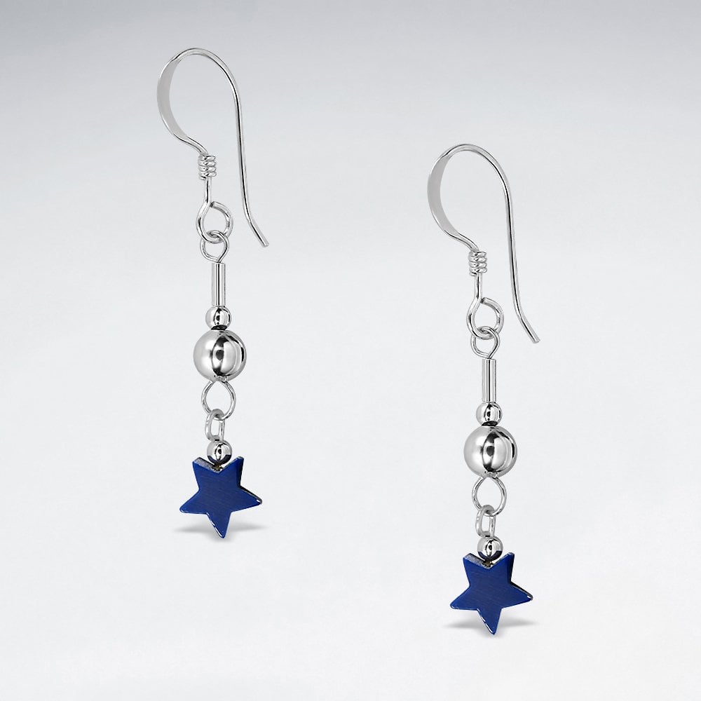 Sterling Silver Lapis Star Dangle Hook Earrings