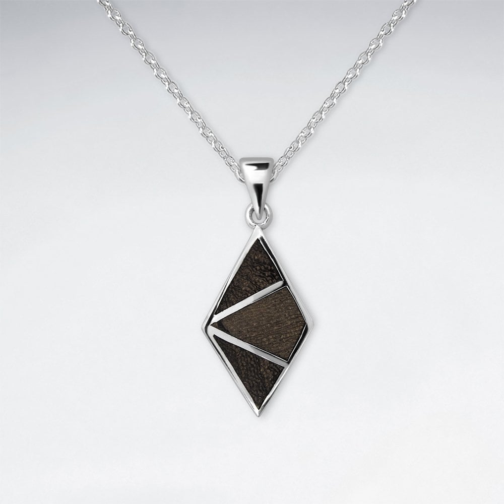 Wood and Sterling Silver Marquis Pendant