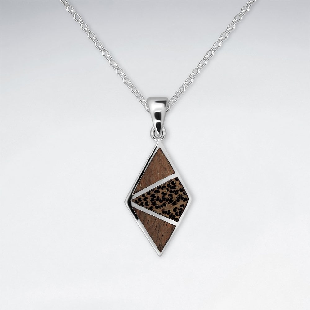 Wood and Sterling Silver Marquis Pendant
