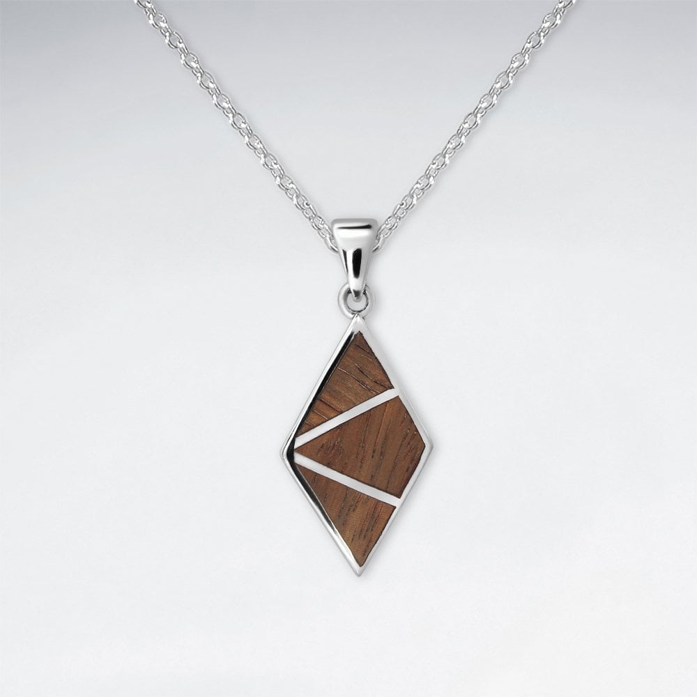 Wood and Sterling Silver Marquis Pendant