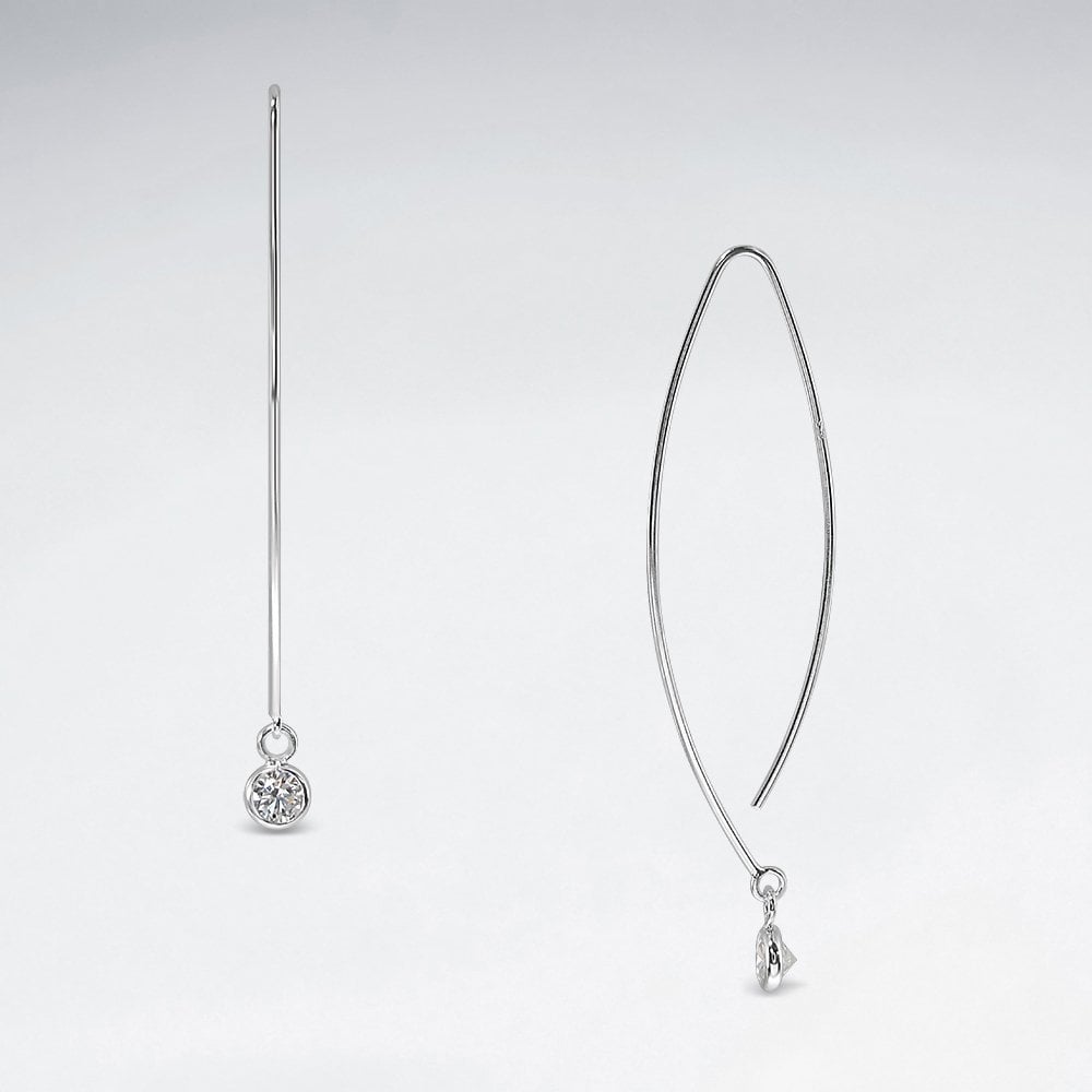 Sterling Silver Openwork Oval Earrings with CZ Drop