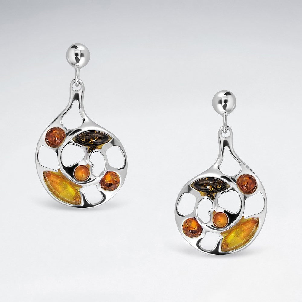 Sterling Silver Openwork Amber Gemstone Earrings