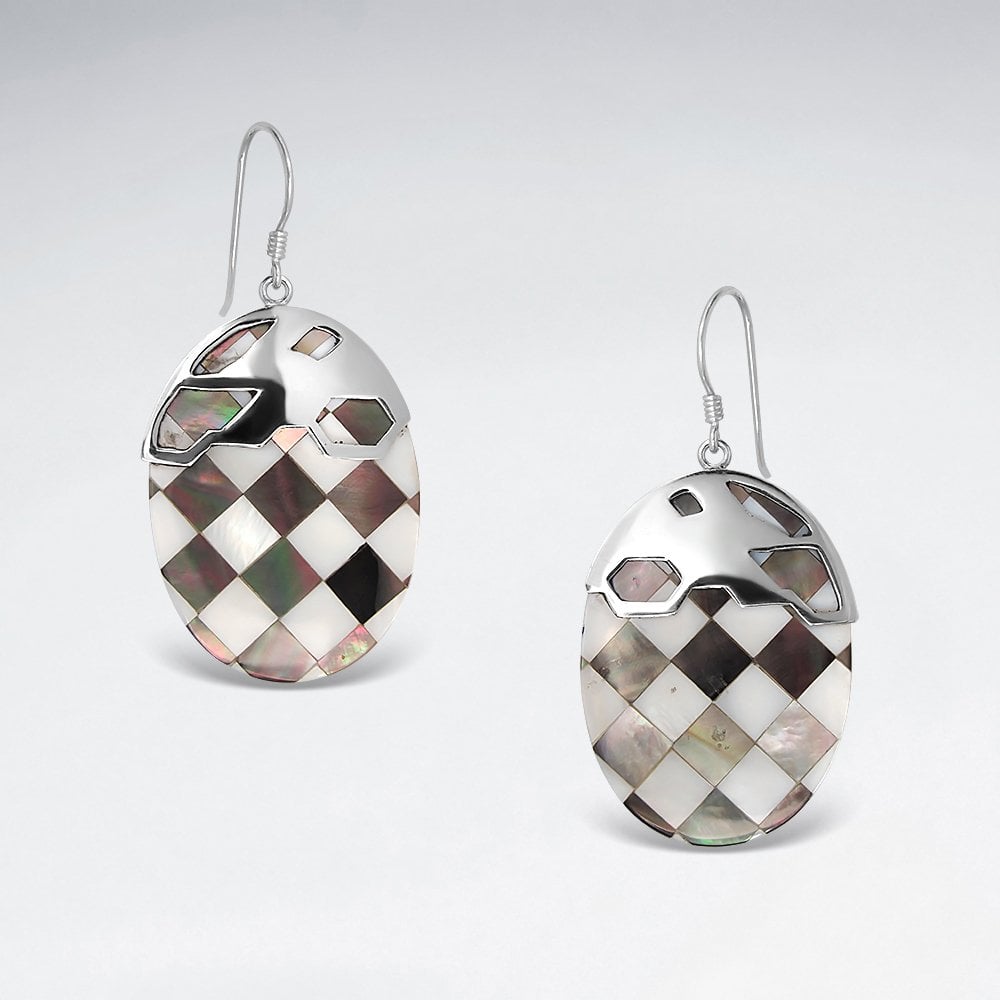 Sterling Silver Oval Checkered Shell Earrings