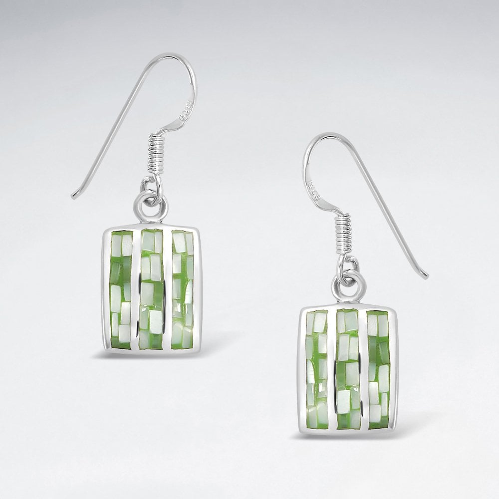 Silver Mother of Pearl and Shell Square Earrings