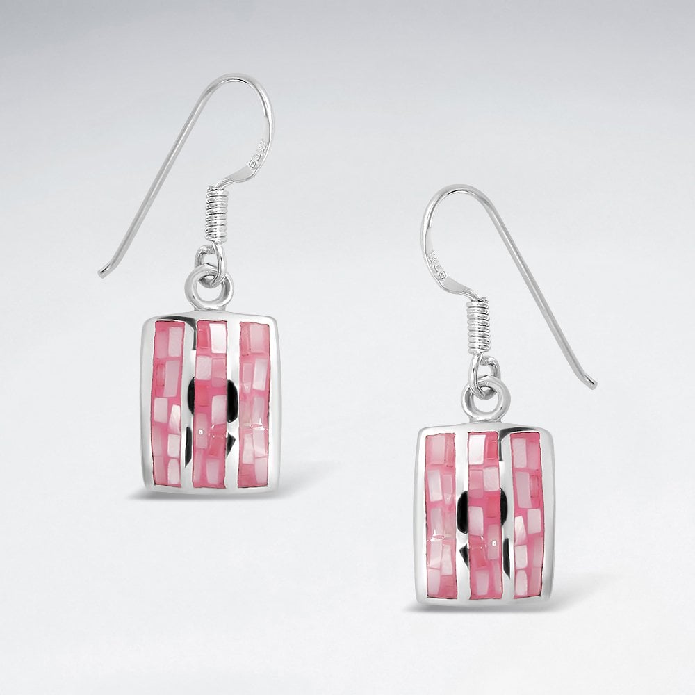 Silver Mother of Pearl and Shell Square Earrings