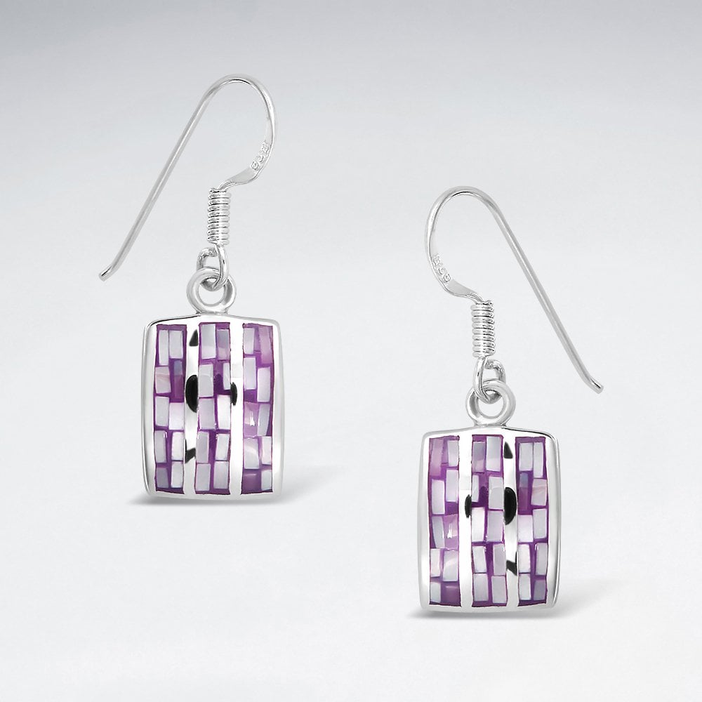 Silver Mother of Pearl and Shell Square Earrings