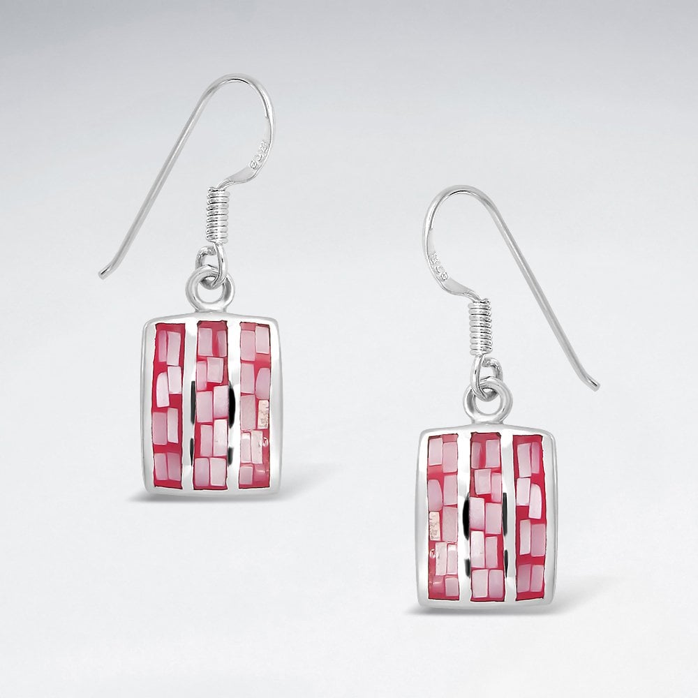 Silver Mother of Pearl and Shell Square Earrings