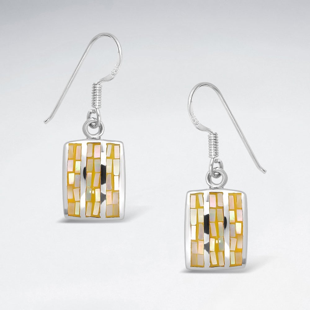Silver Mother of Pearl and Shell Square Earrings