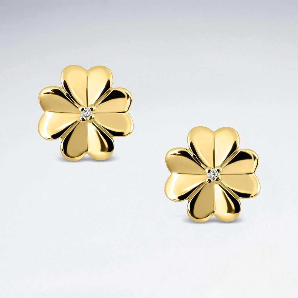 Sterling Silver Four Leaf Clover Crystal CZ Earrings