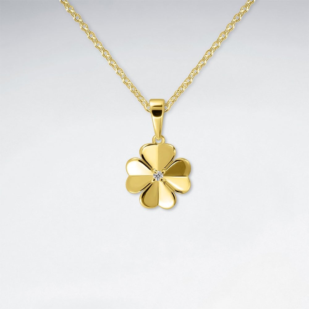 Sterling Silver Four Leaf Clover Crystal CZ Pendant