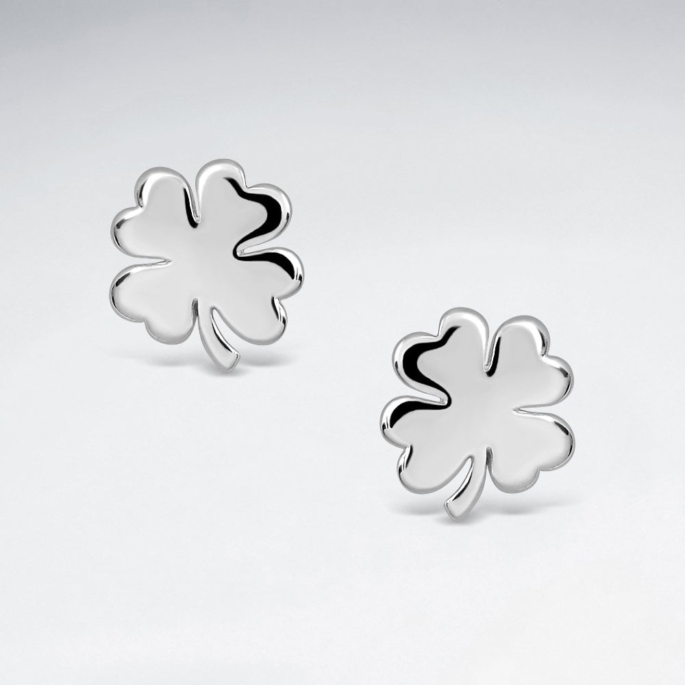 Sterling Silver Four Leaf Clover Stud Earrings