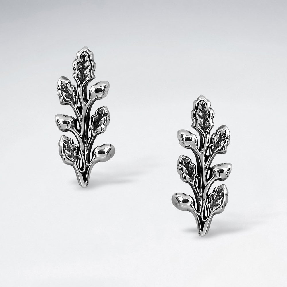 Sterling Silver Oak Christmas Leaf Earring