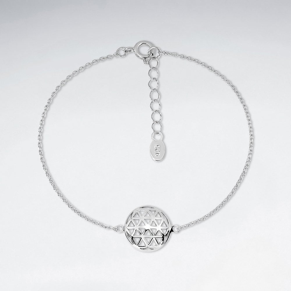 Sterling Silver Circle Flower of Life Charm Bracelet