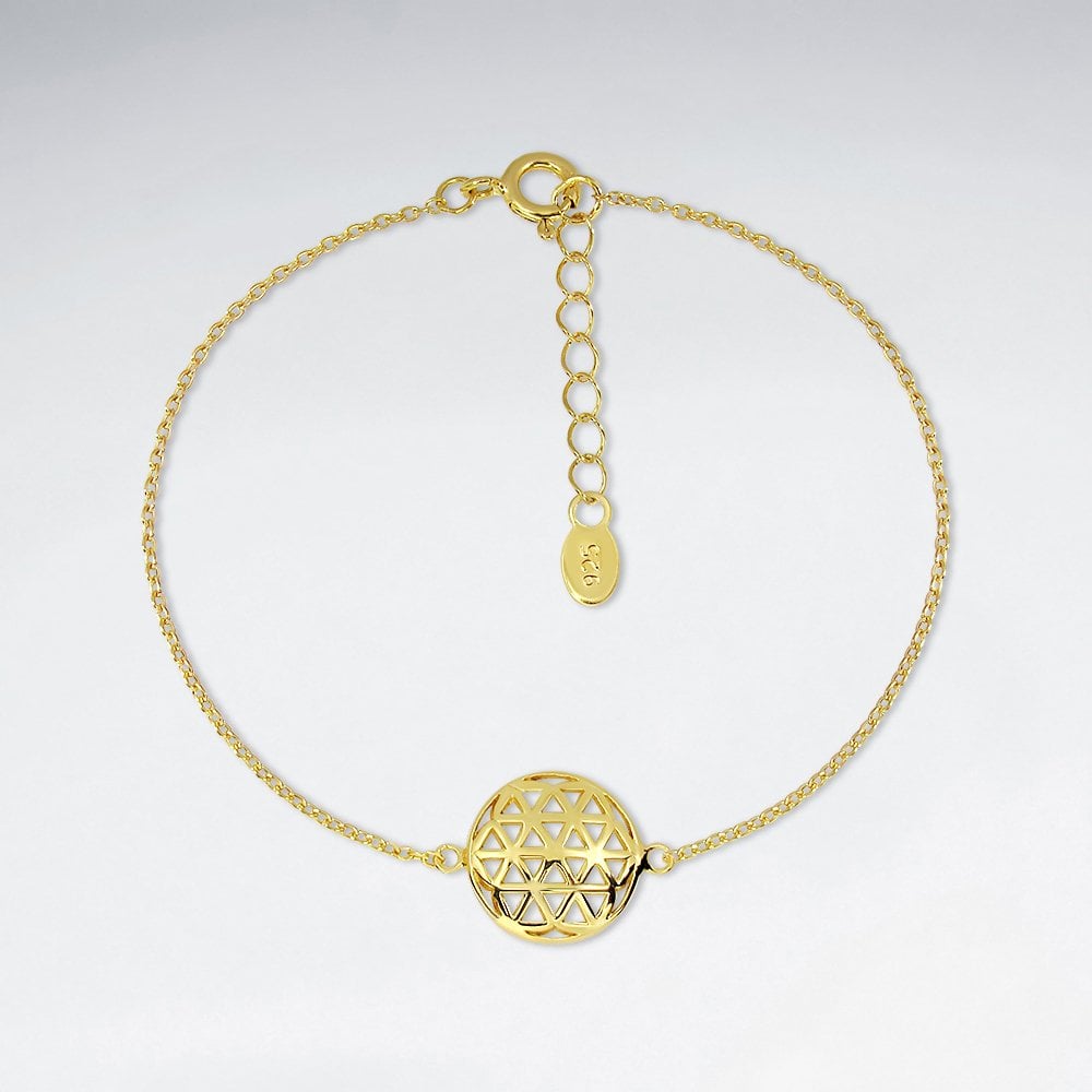 Sterling Silver Circle Flower of Life Charm Bracelet