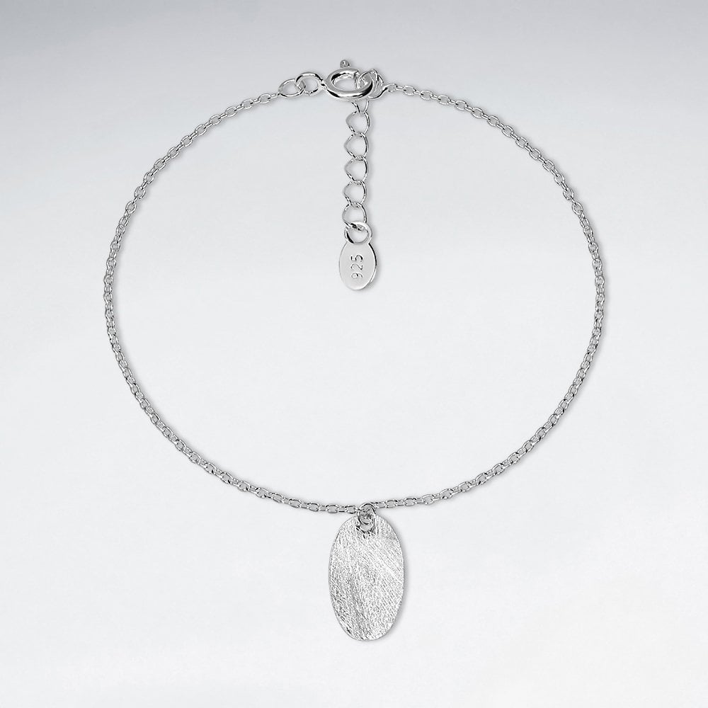 Sterling Silver Geometric Oval Charm Bracelet