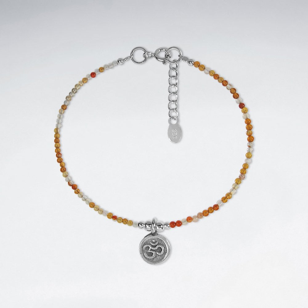Sterling Silver and Carnelian OHM Charm Bracelet