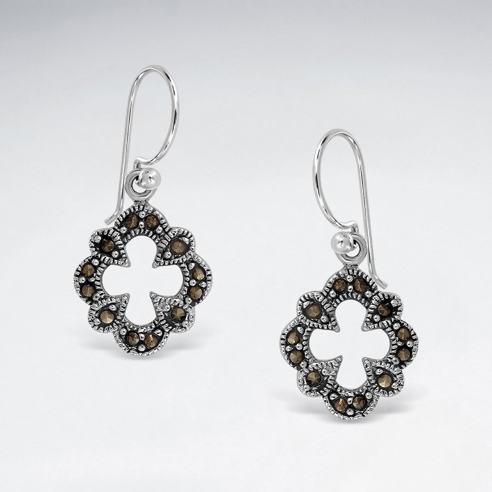 Sterling Silver Marcasite Hook Earrings
