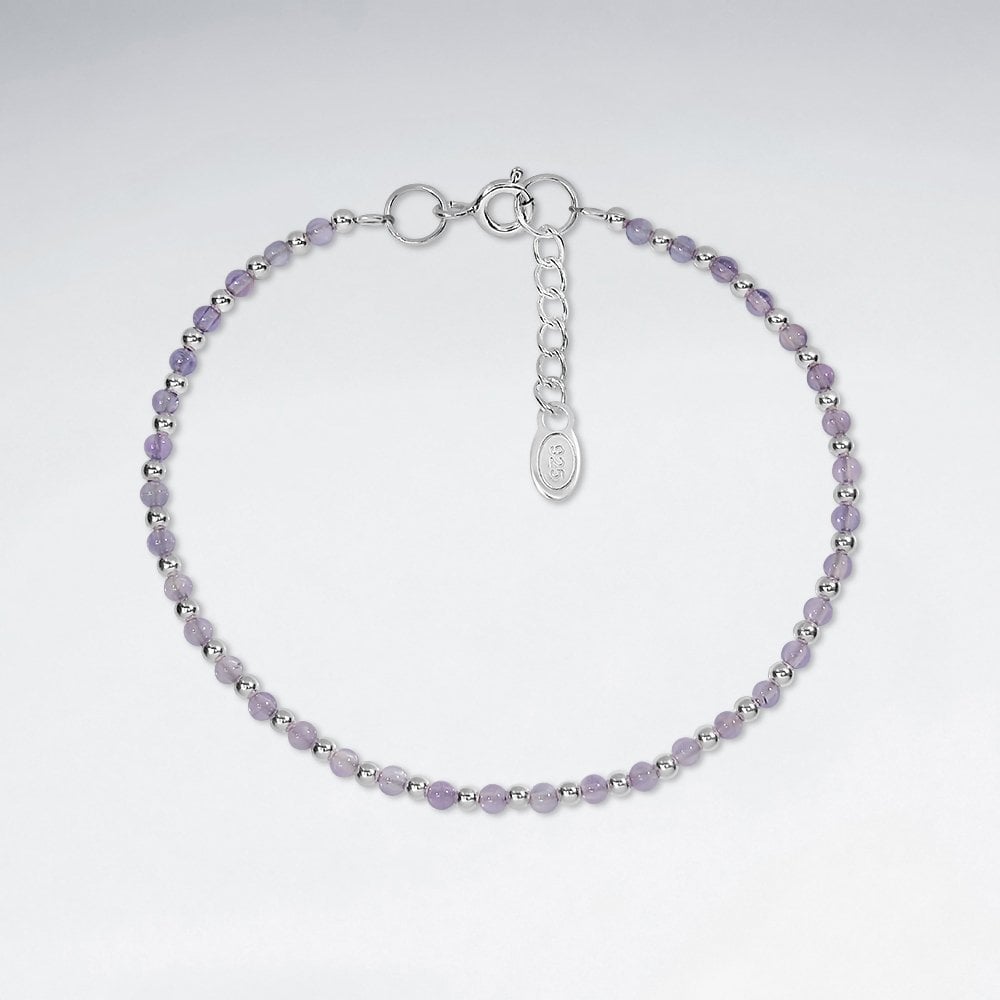 Sterling Silver Bead With Gemstone Anklet