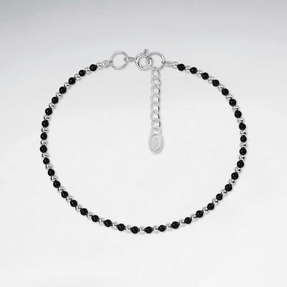 Sterling Silver Bead With Gemstone Anklet