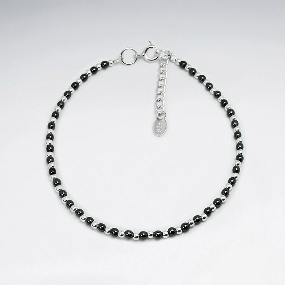 Sterling Silver Bead With Gemstone Anklet
