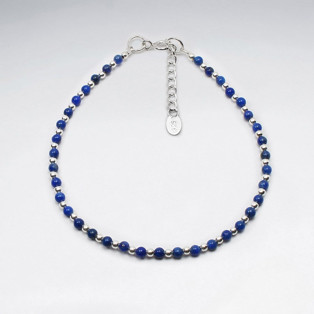 Sterling Silver Bead With Gemstone Anklet