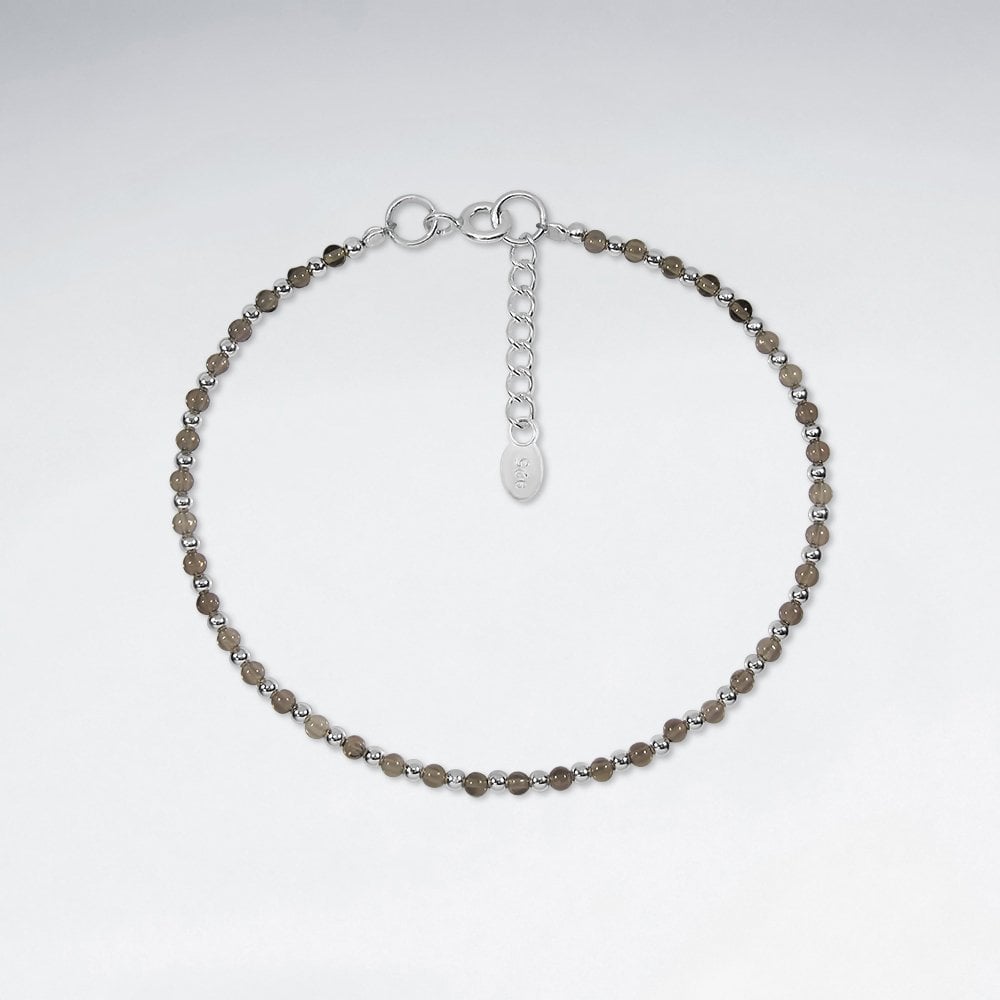 Sterling Silver Bead With Gemstone Anklet