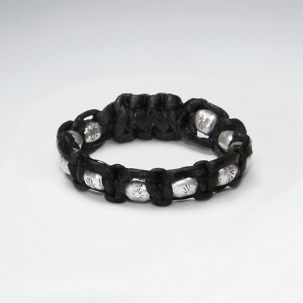 Waxed Cotton and Silver Ball Ring