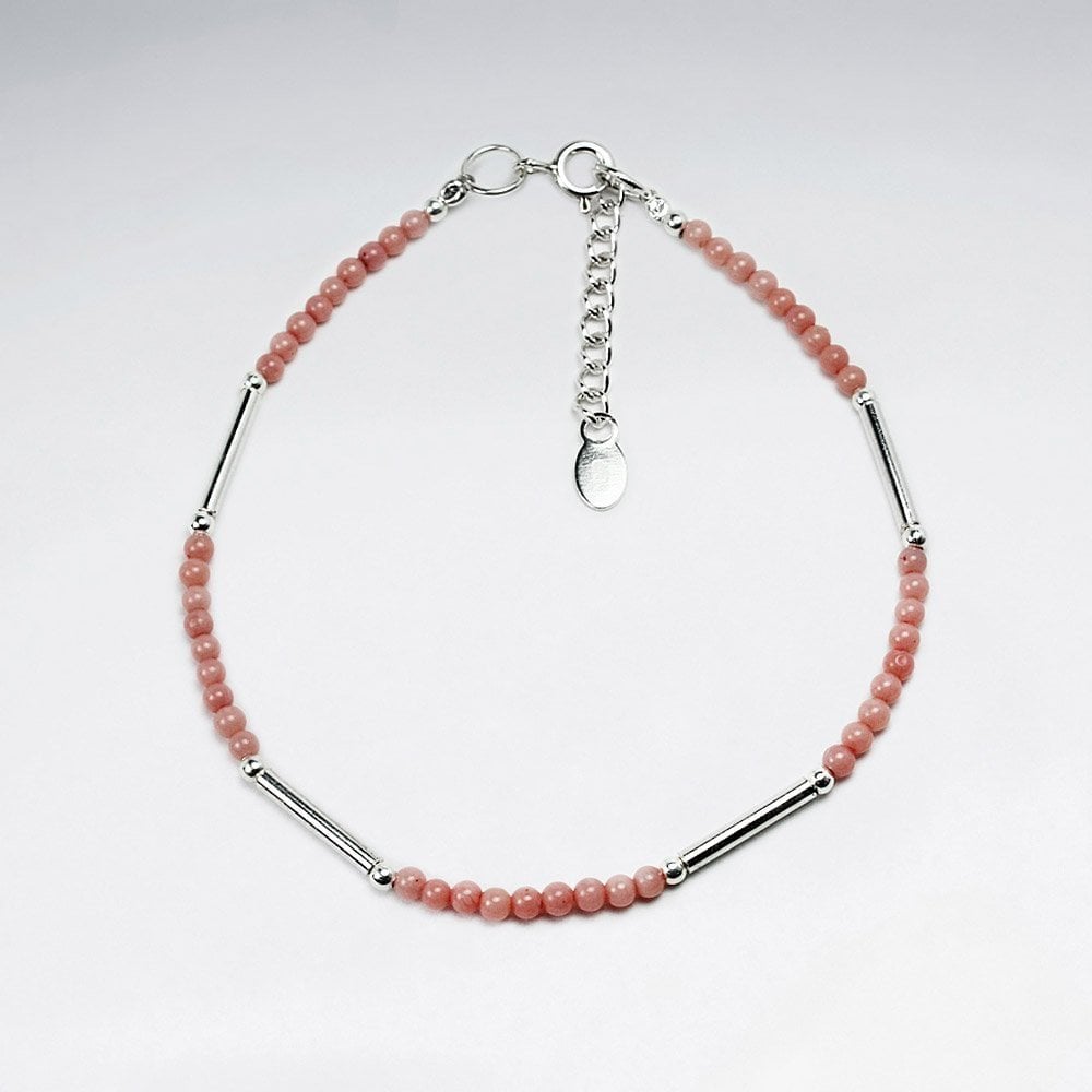 Dainty Carnelian Bead Sterling Silver Bracelet