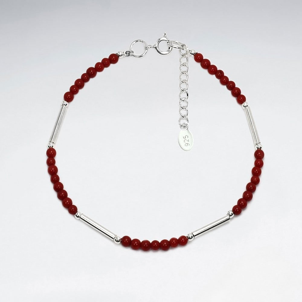 Dainty Carnelian Bead Sterling Silver Bracelet