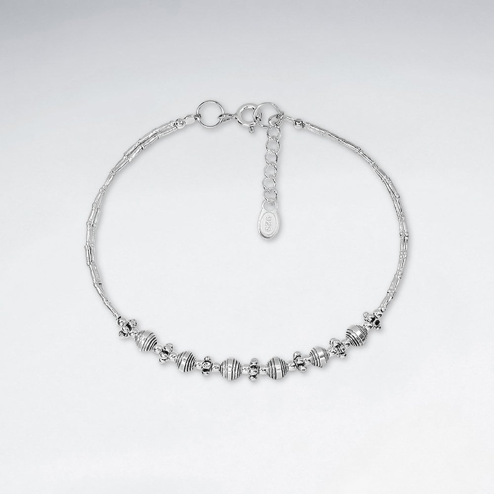 Adjustable Sterling Silver Beaded Bracelet