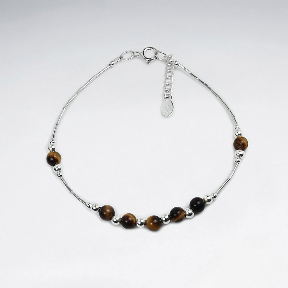 Tiger Eye & Sterling Silver Bead Bracelet