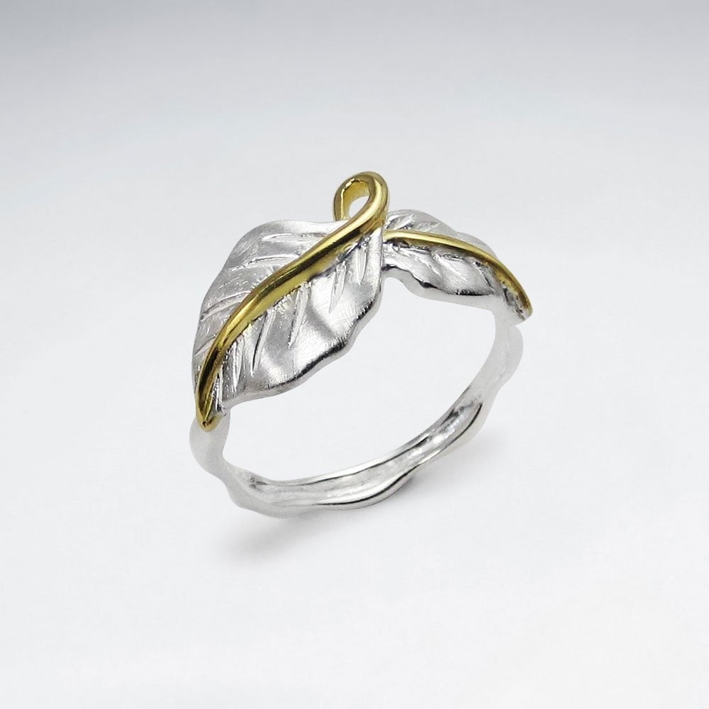 Sterling Silver Matte & High Polished Leaf Ring