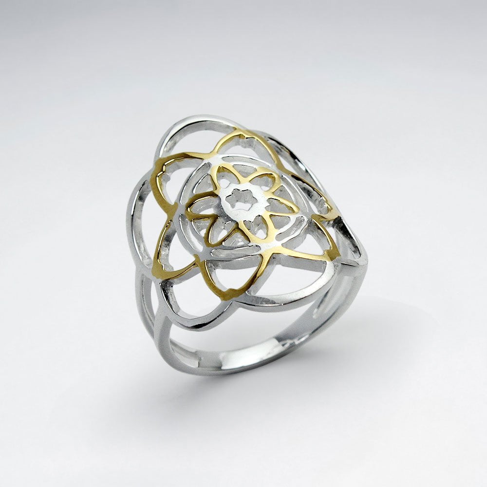 Flower Of Life Curve Wrap Silver Ring