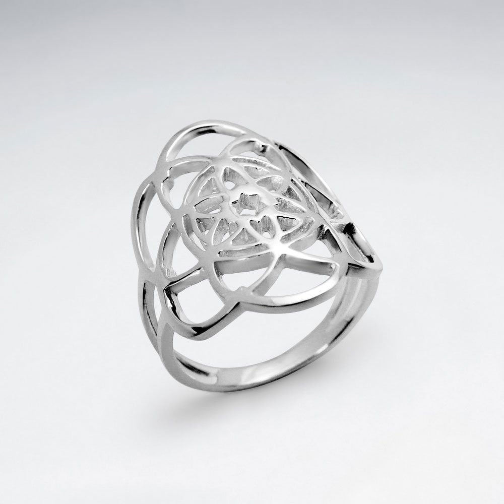 Flower Of Life Curve Wrap Silver Ring