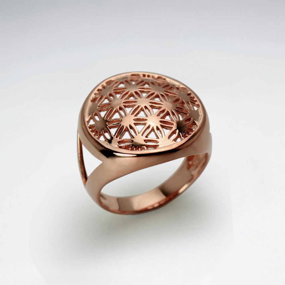 Top Dome Shape Flower of Life Silver Ring