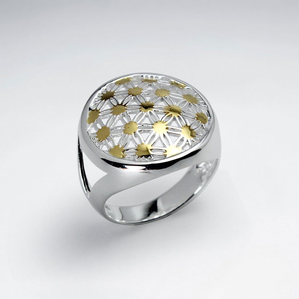Top Dome Shape Flower of Life Silver Ring