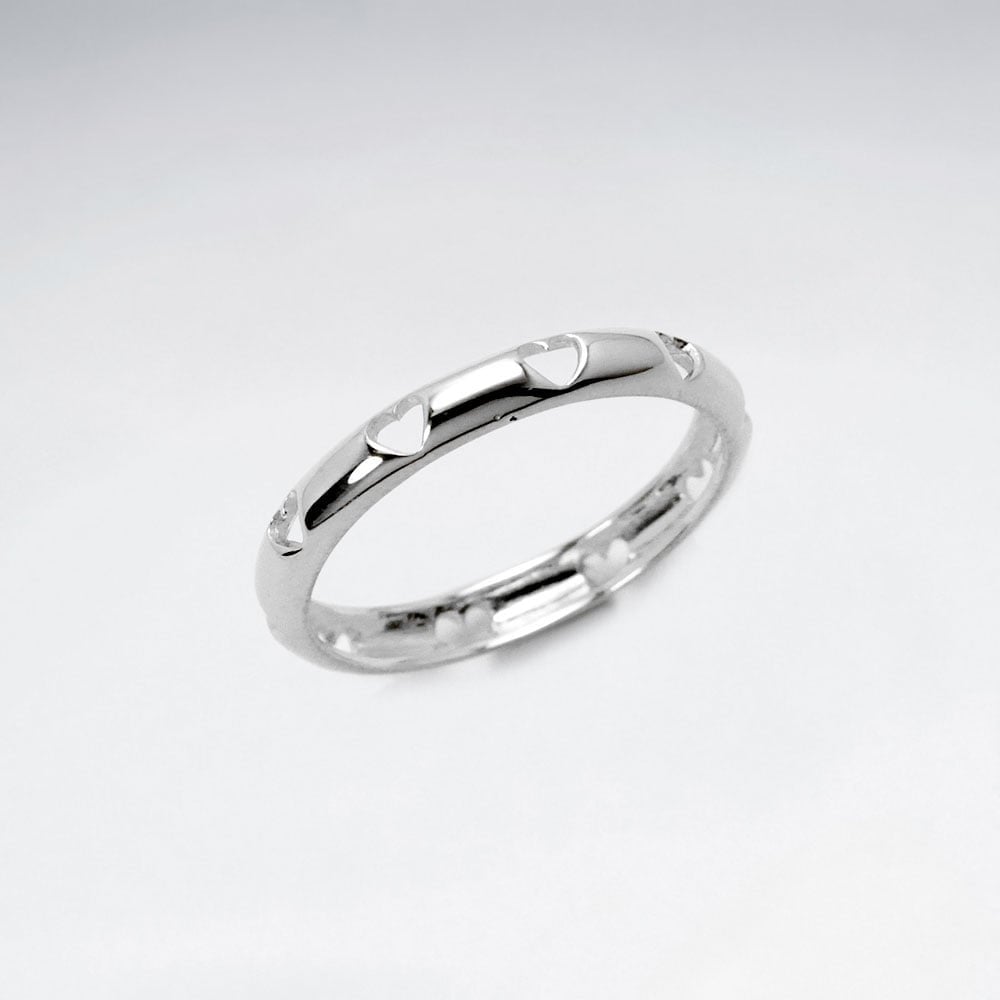 Sterling Silver Openwork Hearts & Love Ring