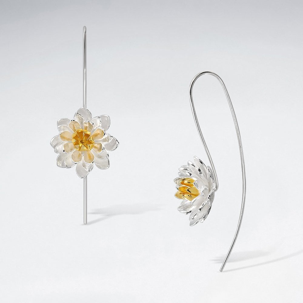 Blooming Gardens Silver Flower Threader Earrings