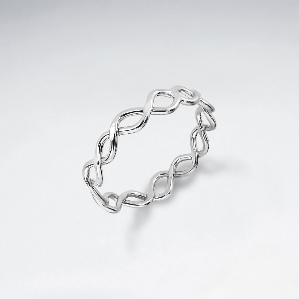 Dainty Openwork Twist Band Sterling Silver Ring