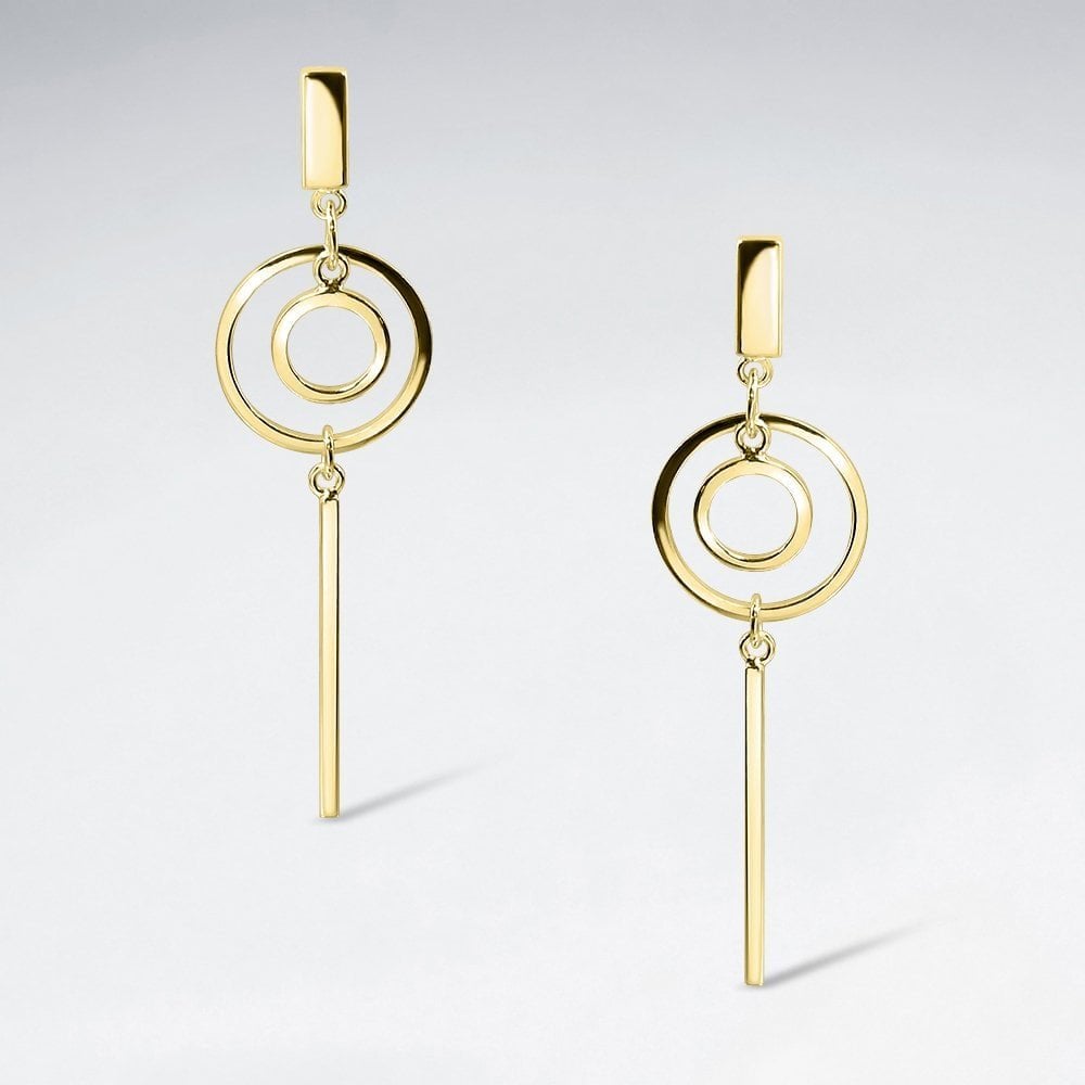 Sterling Silver Double Circle Bar Stud Earrings
