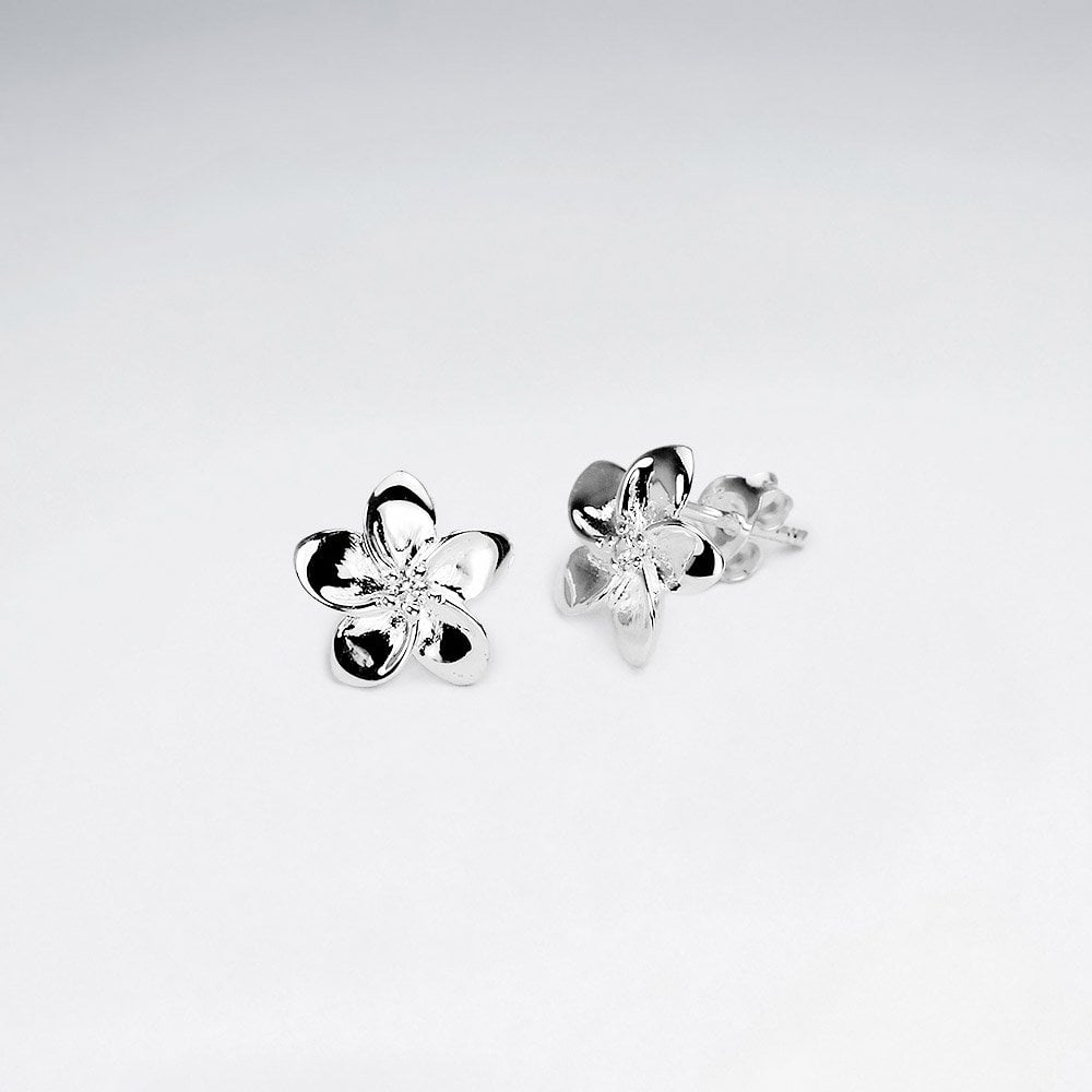 Sterling Silver CZ Flower Stud Earrings