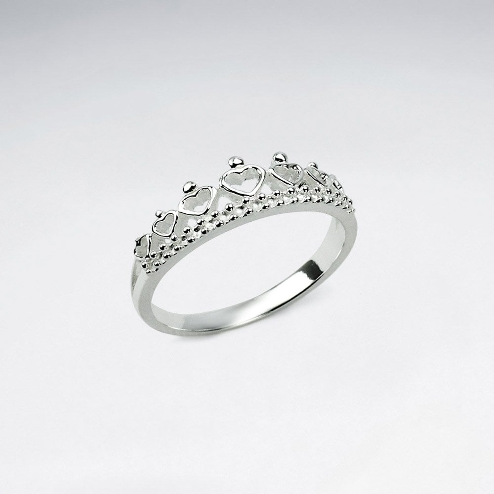 Sterling Silver Hearts Crown Ring