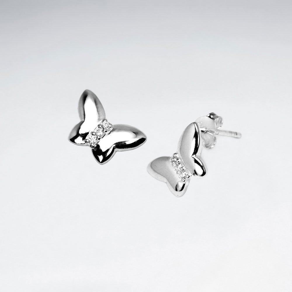 Sterling Silver CZ Butterfly Stud Earrings