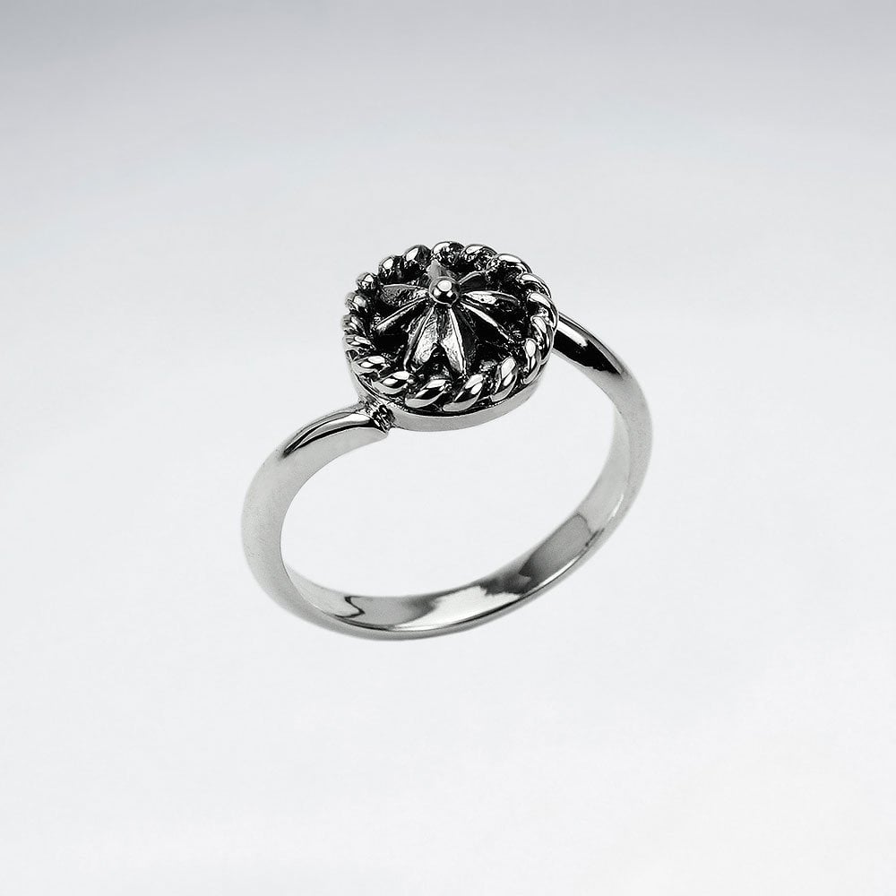 Sterling Silver Rope Twist Flower Ring